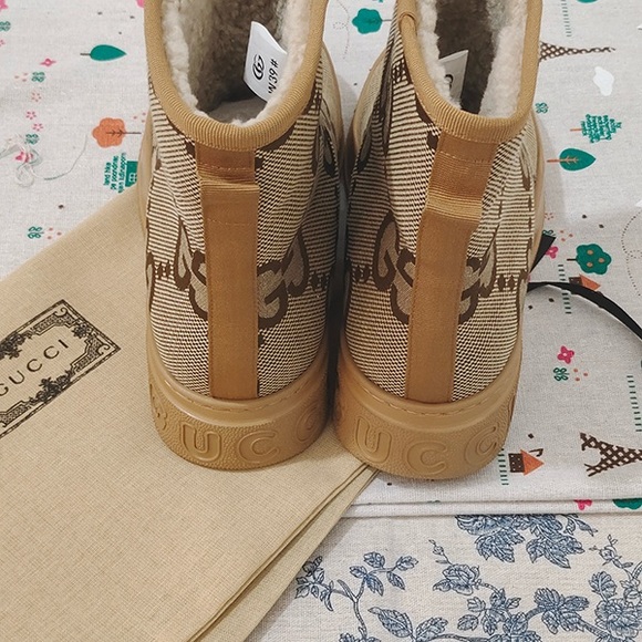 Gucci GG Brown Jacquard Fleece-Lined Ankle Boots - Picture 6 of 7